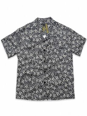 Rich & Rotten All Over Logo Button Up Shirt Black White Gold NWT